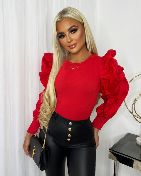 Sadie Puff Sleeve Top Red GlamDoll Fashion