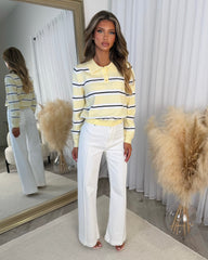 Stripe Detail Long Sleeve Top - Lemon