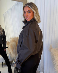 Florence High Neck Double Breasted Trench Coat Style Jacket - Chocolate