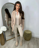 Carla Double Zip Pocket Detail Belted Leather Jacket - Camel
