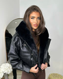 Lexie Pu Leather and Fur Hooded Bomber Jacket - Black