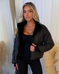 Sophia Full Faux Fur-Lined Bomber Jacket - Black