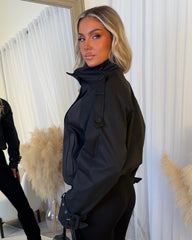 Florence High Neck Double Breasted Trench Coat Style Jacket - Black