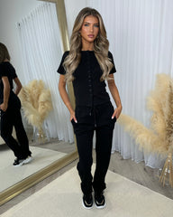 Elsie Short Sleeve Button Top & Trouser Co-ord Set - Black