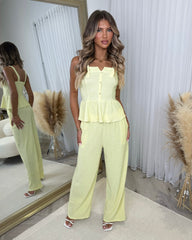 Alyssa Gold Button Detail Strappy Top & Trouser Set - Lemon