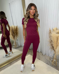 Honey Sculpt Slinky T-Shirt & Leggings Set - Wine