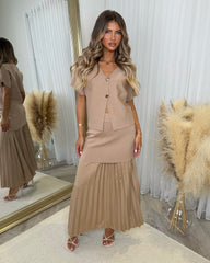 Emery Short Sleeve Top & Frill Detail Skirt - Camel