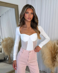 Isla Long Sleeve Corset Style Top - White
