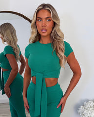 Laura Tie Front Cropped Loungewear Set - Parrot Green