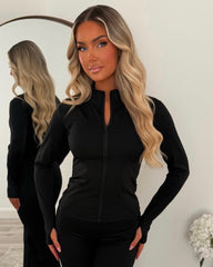 Kira Zip-Up Jacket & Flared Leg Gym Set - Black