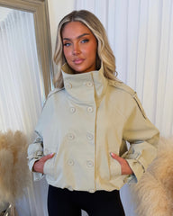 Florence High Neck Double Breasted Trench Coat Style Jacket - Beige