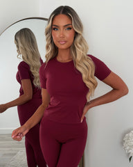 Honey Sculpt Slinky T-Shirt & Leggings Set - Wine