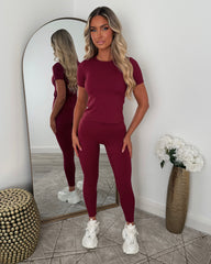 Honey Sculpt Slinky T-Shirt & Leggings Set - Wine