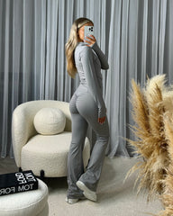 Hope Zip Jacket & Flared Trouser Gym Set - Light Grey