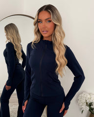 Lexi Fleece Lined Zip Jacket & Flared Trouser Gym Set - Navy