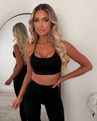 Vexa Cropped Top, Jacket & Leggings Gym Set - Black