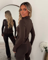 Aria Zip Jacket & Flared Trouser Gym Set - Chocolate