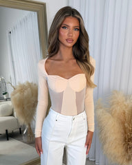 Isla Long Sleeve Corset Style Top - Beige