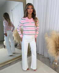 Stripe Detail Long Sleeve Top - Baby Pink