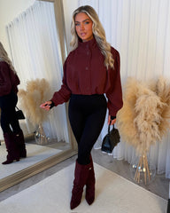 Eliana Short Trench Jacket with Ruched Shoulders - Wine