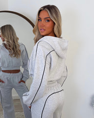 Daphne Cropped Long Sleeve Straight Leg Tracksuit with Piping Detail - Bleach Grey