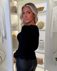 Violetta Ribbed Top with Lace-Up Hem Detail - Black