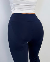 Deja High Waisted Flared Leg Gym Pants- Navy