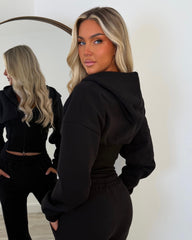 Hayley Corset Design Hooded Zip Jacket with Straight Leg Trousers Set - Black
