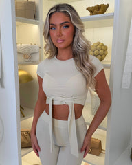 Laura Tie Front Cropped Loungewear Set - Beige