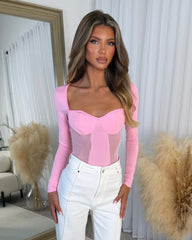 Isla Long Sleeve Corset Style Top - Baby Pink