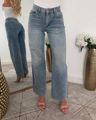 Mid Rise Dad Fit Washed Denim Jean