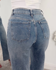 Mid Rise Dad Fit Washed Denim Jean