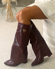 Kasia Knee High Fold Over Heels Boots - Wine