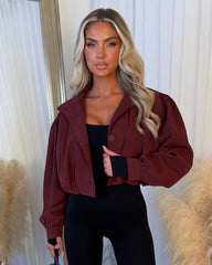 Eliana Short Trench Jacket with Ruched Shoulders - Wine