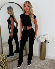 Laura Tie Front Cropped Loungewear Set - Black