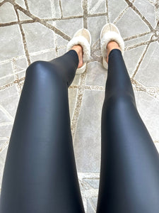 High Waisted PU Leggings - Black Faux Leather