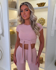 Laura Tie Front Cropped Loungewear Set - Pink
