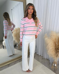 Stripe Detail Long Sleeve Top - Baby Pink