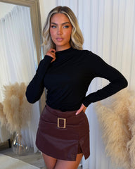 Orla Gold Buckle Detail PU Leather Skort - Wine