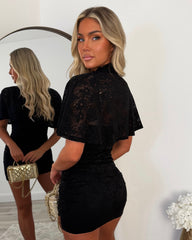 Heidi Lace Bodycon Dress with Shoulder Covering - Black