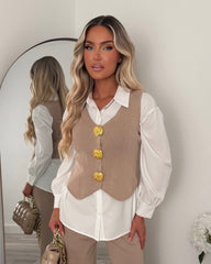 Alessia Waistcoat Shirt and Trouser Set - Mocha