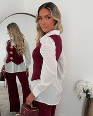 Alessia Waistcoat Shirt and Trouser Set - Wine