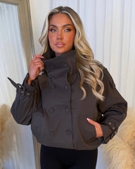 Florence High Neck Double Breasted Trench Coat Style Jacket - Chocolate