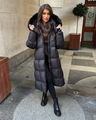 Estelle Longline Padded Faux Fur hood- Black