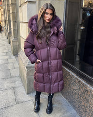 Estelle Longline Padded Faux Fur hood - Plum