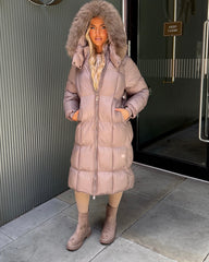 Estelle Longline Padded Faux Fur hood - Taupe