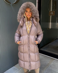 Estelle Longline Padded Faux Fur hood - Taupe