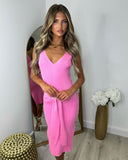 Georgia Tie Waist Midi Dress - Bright Pink