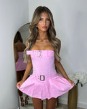 Natasha Bardot Belted Skort Dress - Baby Pink