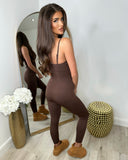 Pearl Spaghetti Strap Jumpsuit - Chocolate